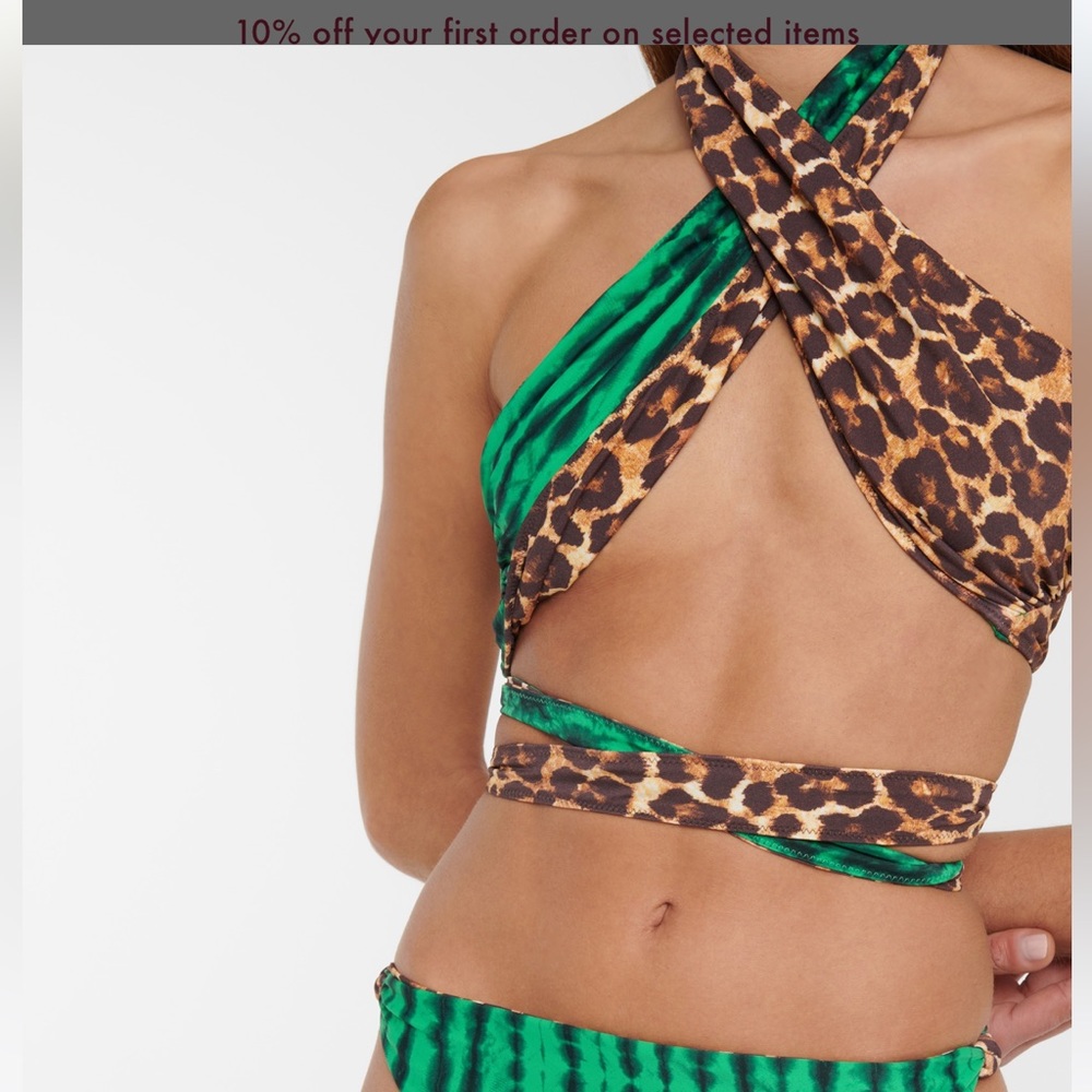 Tropic of C Bianca crossover bikini top in mama Africa and mystic green. XS